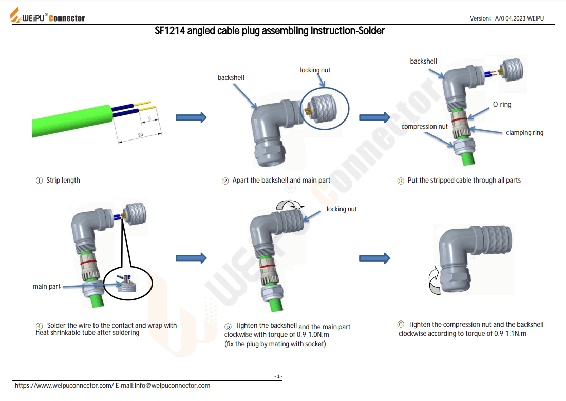 SF1214 Angled Cable Plug Assembling Instruction-Solder