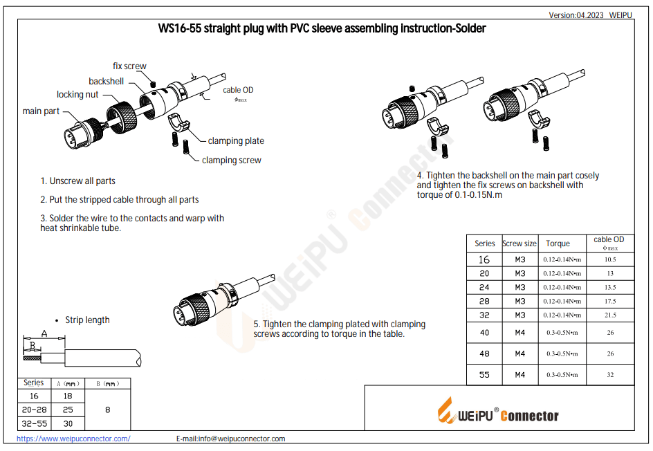 WS16-55 Straight Plug with PVC Sleeve Assembling Instruction-Solder