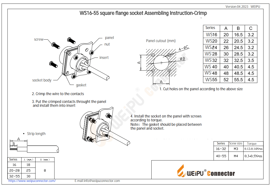 WS16-55 Square Flange Socket Assembling Instruction-Crimp