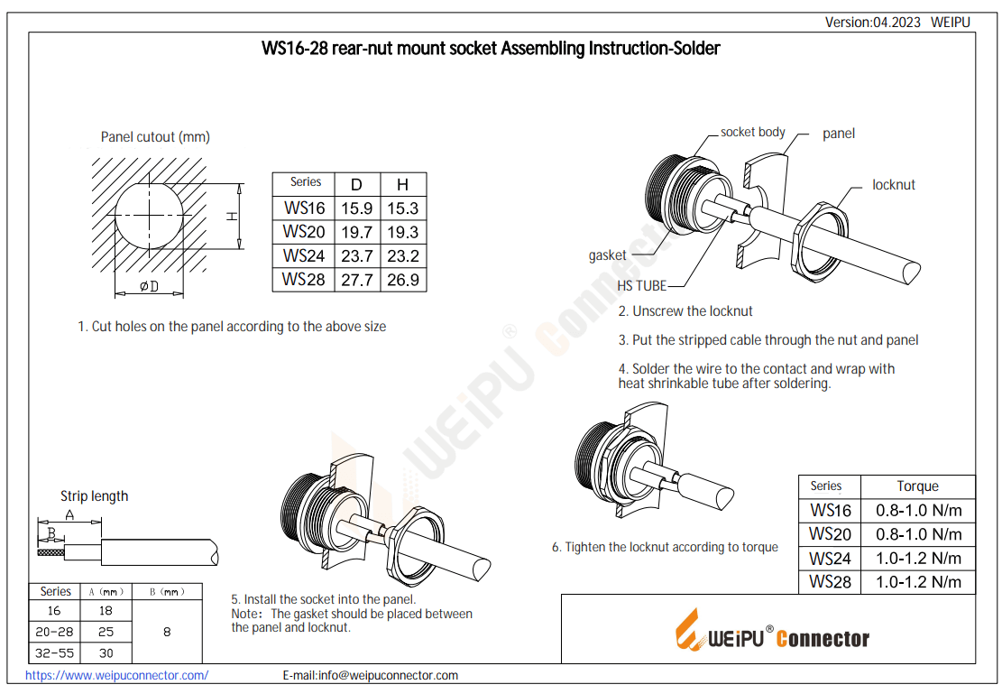WS16-28 Rear-nut Mount Socket Assembling Instruction-Solder