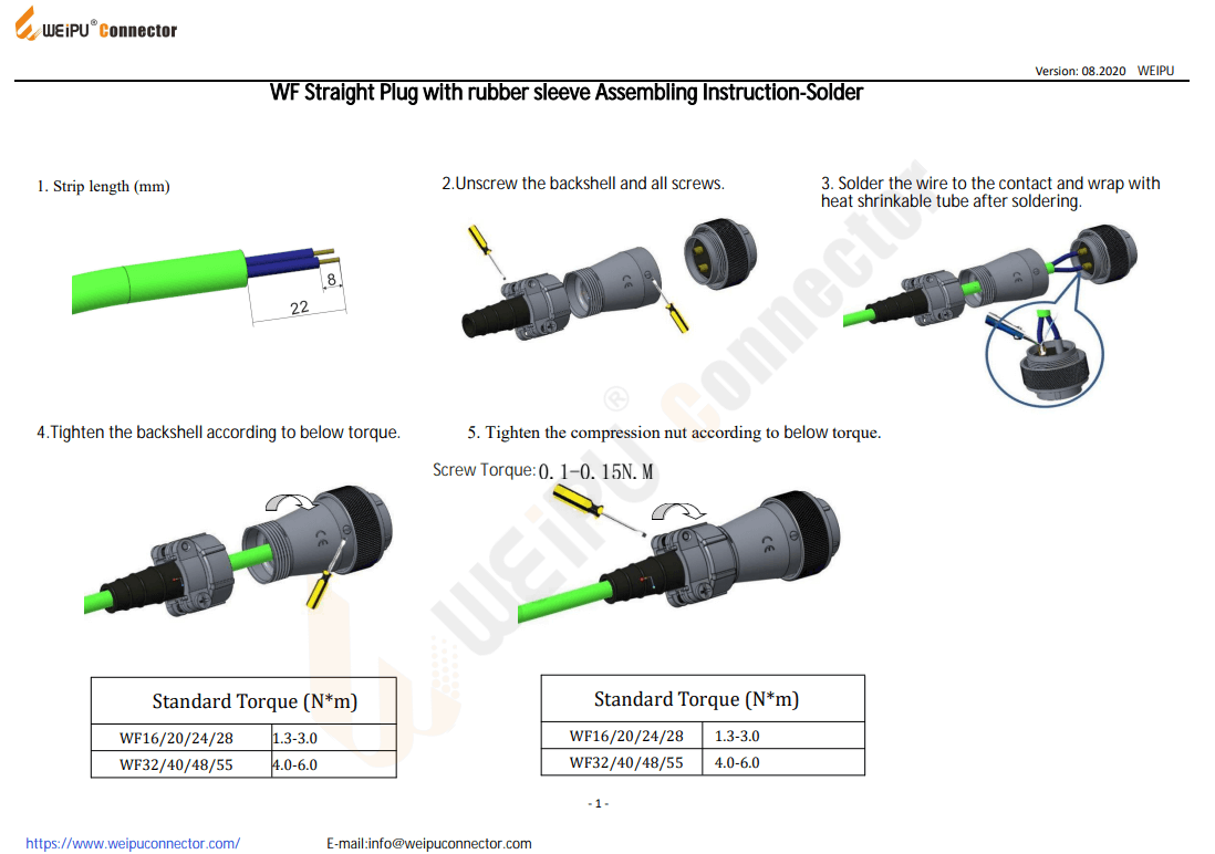 WF16-55 Straight Plug with PVC Sleeve Assembling Instruction-Solder