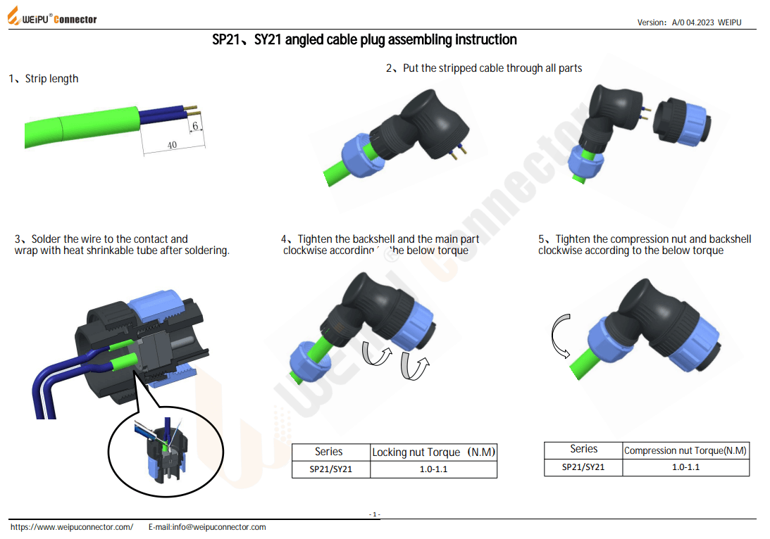 SP21 SY21 Angled Cable Plug Assembling Instruction