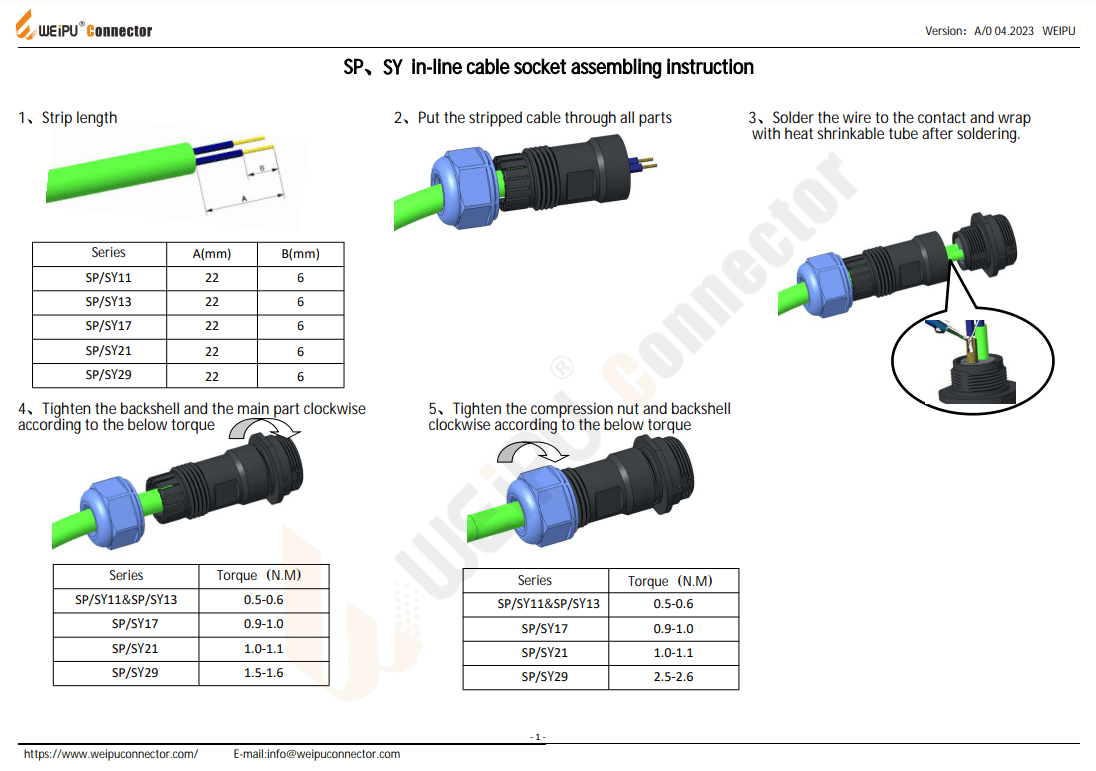 SP SY In-line Cable Socket Assembling Instruction