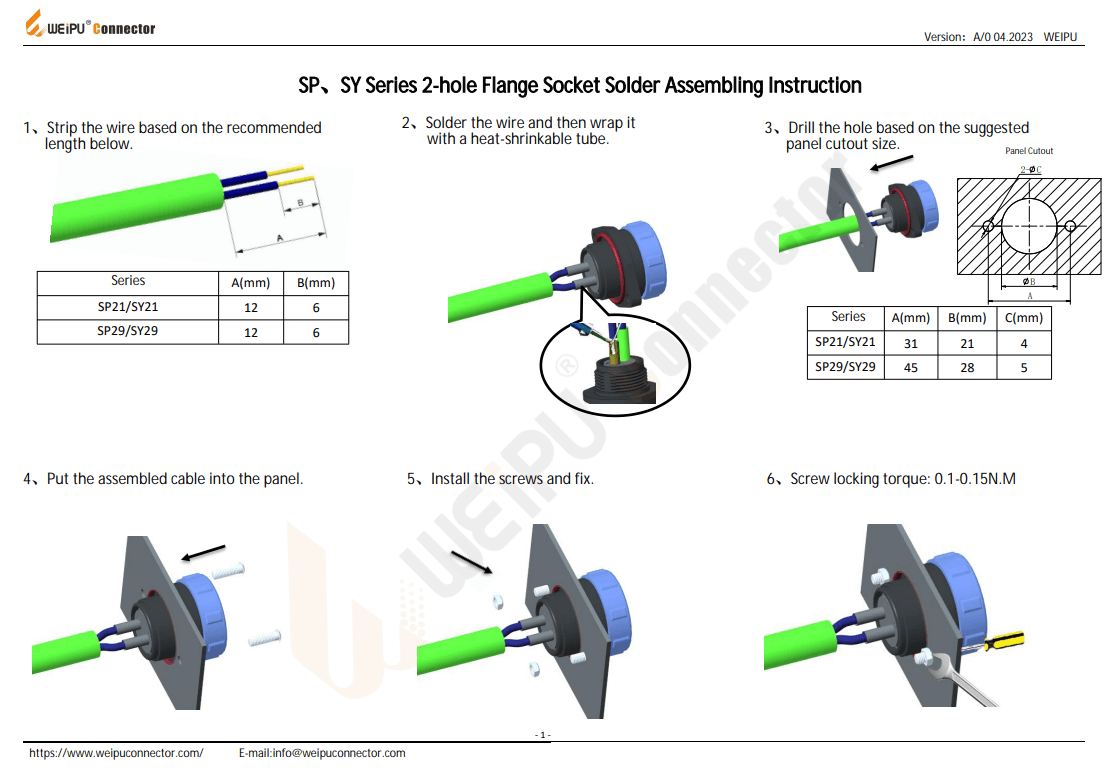 SP SY 2-Hole Flange Socket Assembling Instruction-Solder