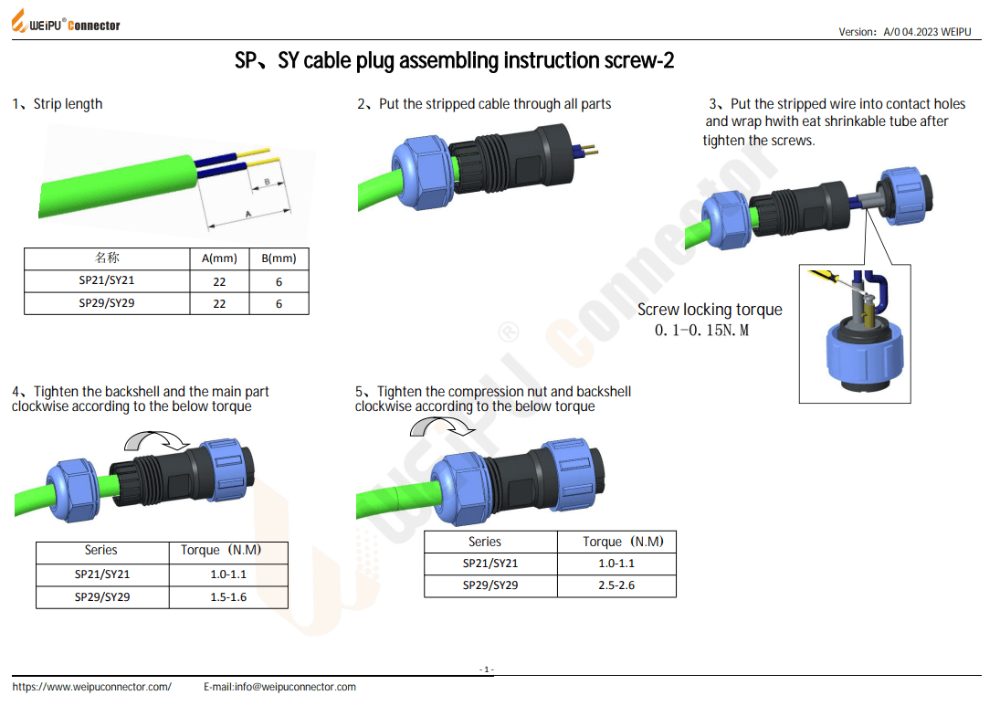 SP SY Cable Plug Assembling Instruction-Screw