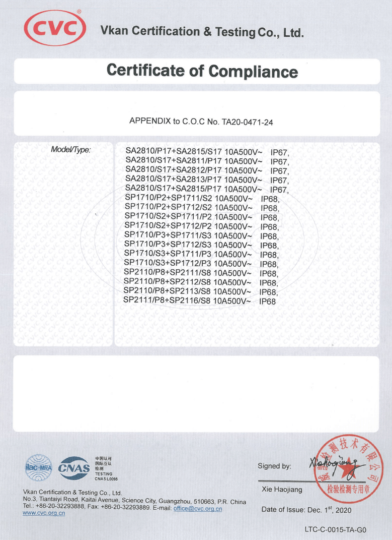 SA28 SP17 SP21 SP29 SY17 SY21 SY29 WA22 WP20 WT29 WD28 M23 WS WF WY 10A-EN61984-CE WEIPU-3 (2020-12-1)