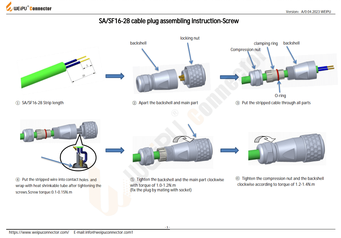 SA SF 20-28 Cable Plug Assembling Instruction-Screw