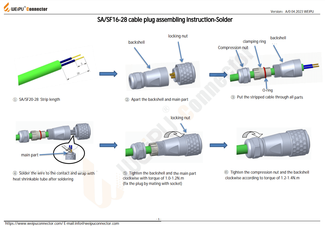 SA SF 16-28 Cable Plug Assembling Instruction-Solder