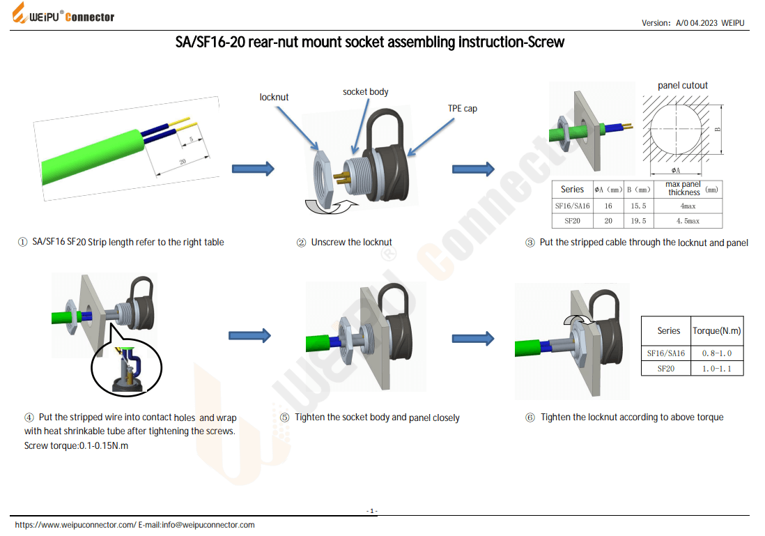 SA SF 16-20 Rear-nut Mount Socket Assembling Instruction-Screw