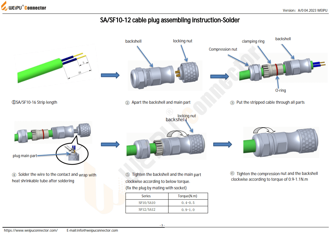 SA SF 10-12 Cable Plug Assembling Instruction-Solder
