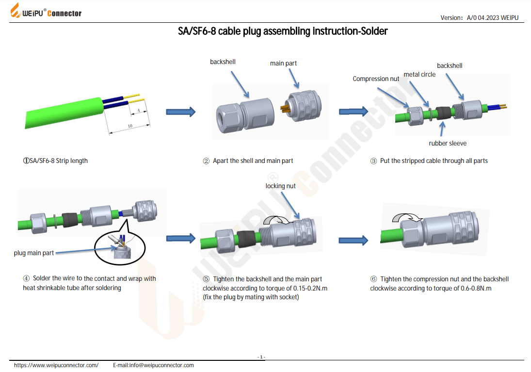 SA SF 6-8 Cable Plug Assembling Instruction-Solder