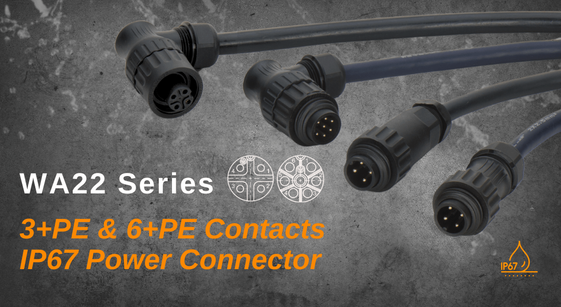 Material: Plastic
Protection: IP67
Coupling: Thread
Termination: Solder and screw
Circular connectors with 3+PE and 6+PE contacts
Certification: CSA