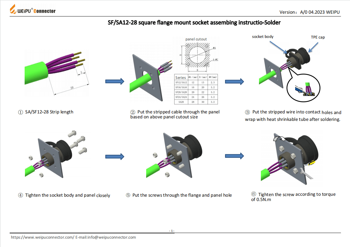 SA SF 12-28 Square Flange Mount Socket Assembing Instruction-Solder