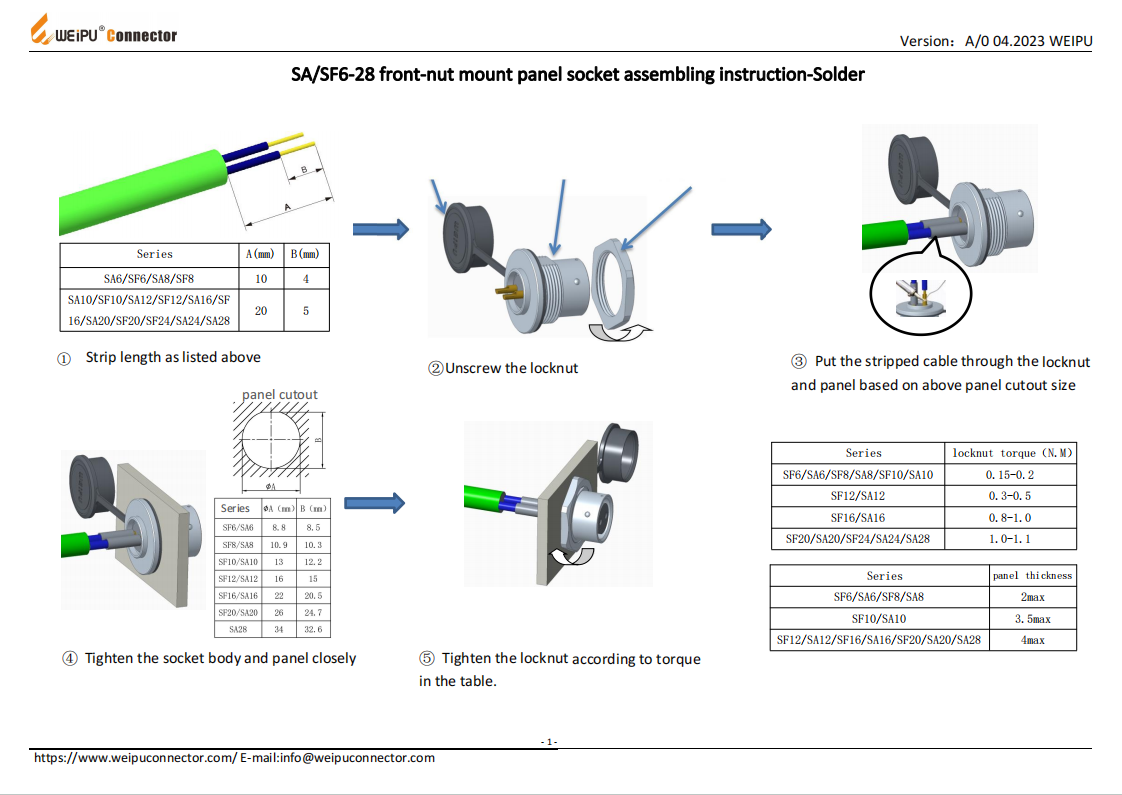 SA SF 6-28 Front-nut Mount Panel Socket Assembling Instruction-Solder