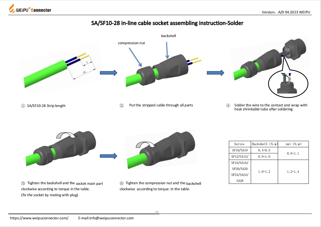 SA SF10-28 In-line Cable Socket Assembling Instruction-Solder