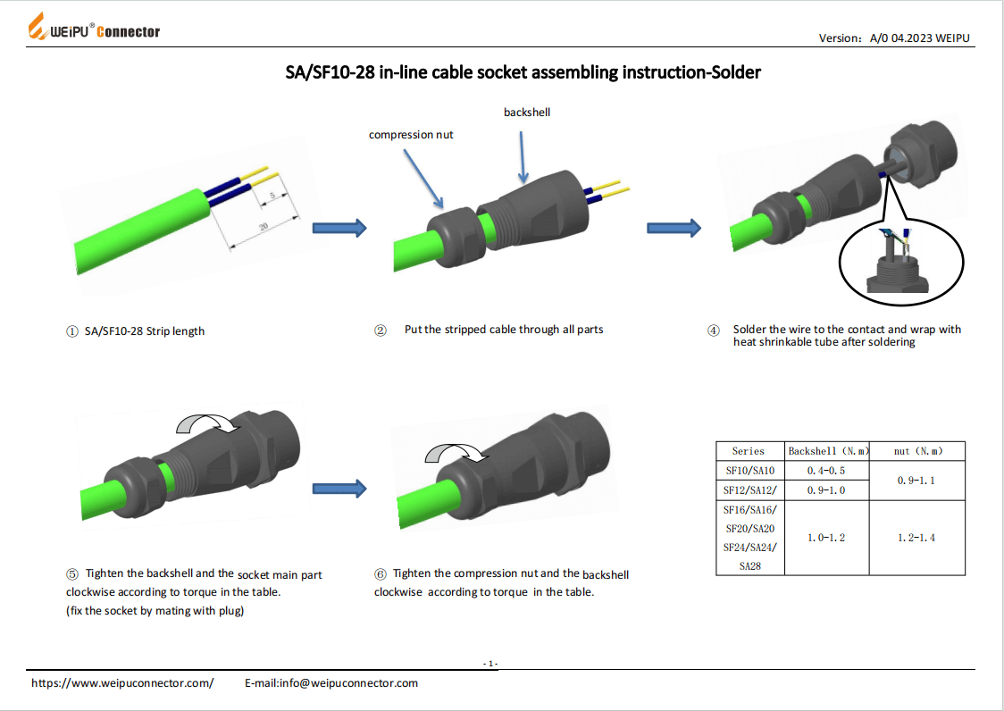 SA SF10-28 In-line Cable Socket Assembling Instruction-Solder