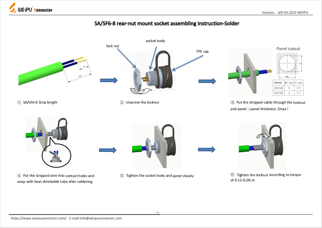 SA SF 6-8 Rear-nut Mount Socket Assembling Instruction-Solder