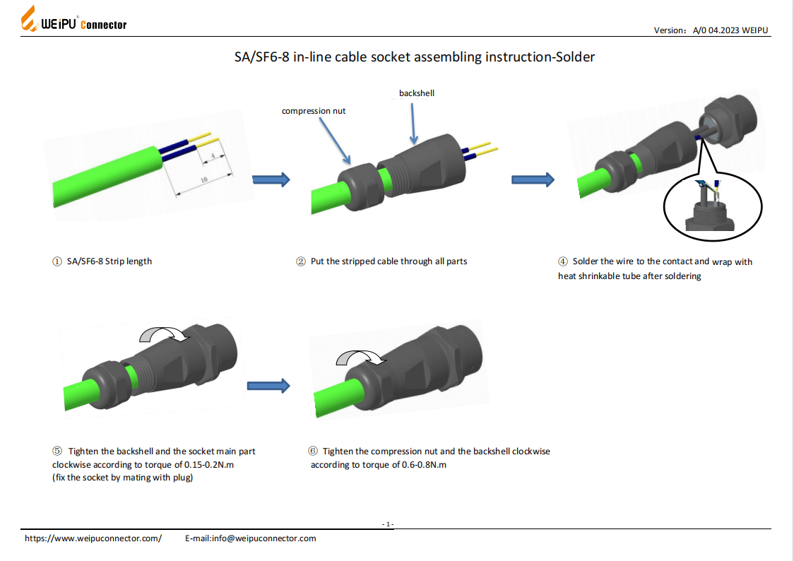 SA SF 6-8 In-line Cable Socket Assembling Instruction-Solder