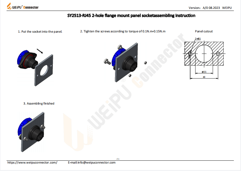 SY2513-RJ45 2-hole Flange Mount Panel Socket Assembling Instruction
