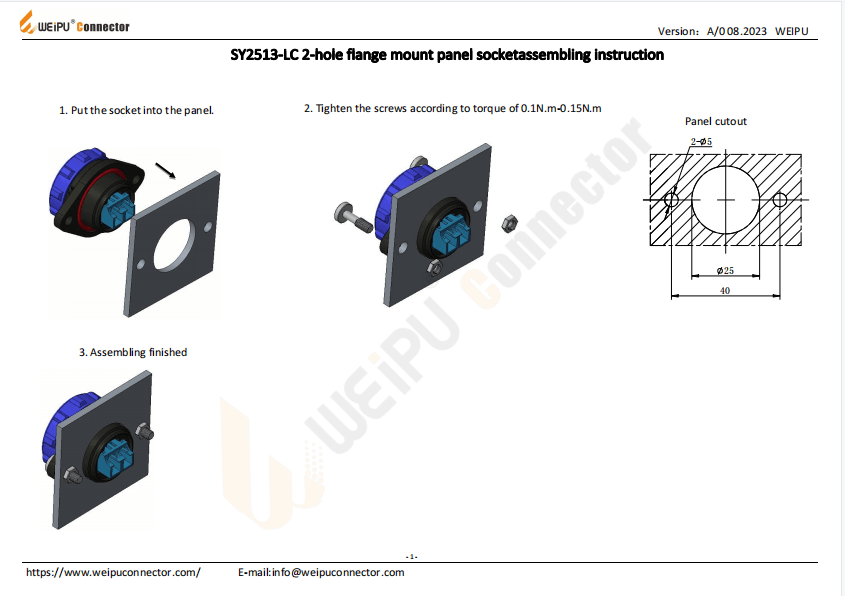 SY2513-LC 2-hole Flange Mount Panel Socket Assembling Instruction