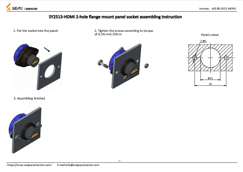 SY2513-HDMI 2-hole Flange Mount Panel Socket Assembling Instruction