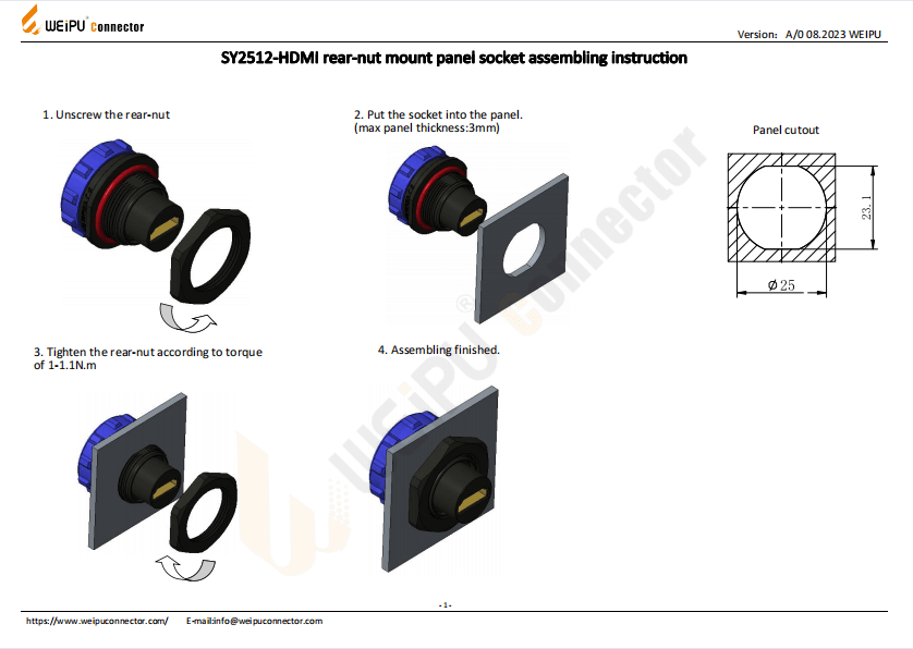 SY2512-HDMI Rear-nut Mount Panel Socket Assembling Instruction