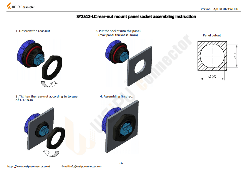 SY2512-LC Rear-nut Mount Panel Socket Assembling Instruction