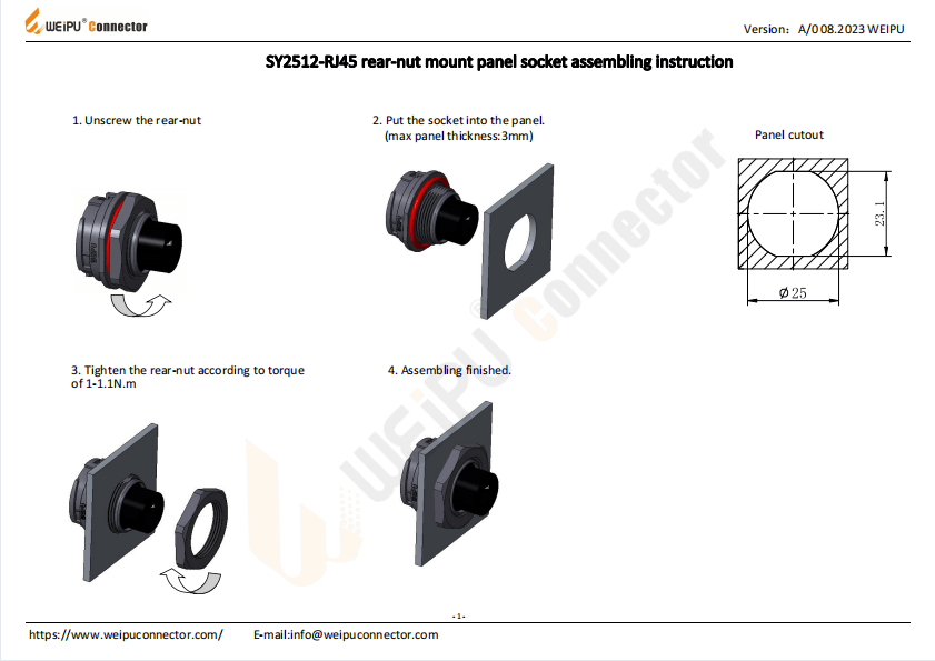 SY2512-RJ45 Rear-nut Mount Panel Socket Assembling Instruction