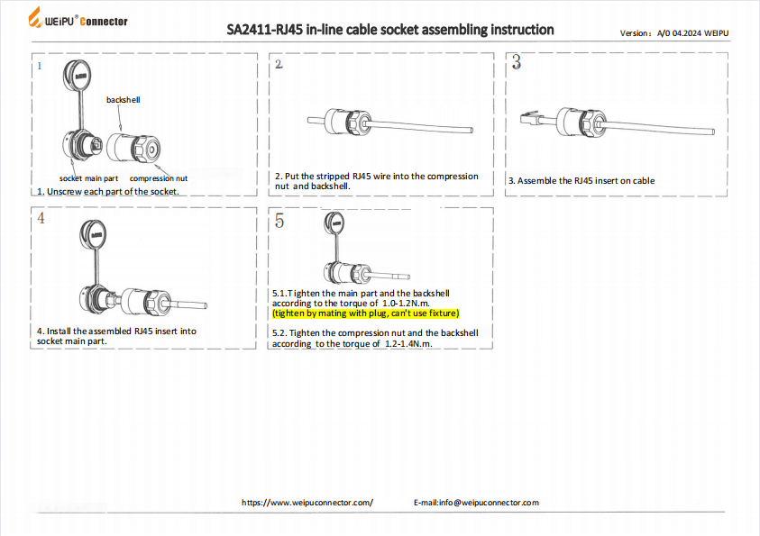 SA2411-RJ45 In-line Cable Socket Assembling Instruction