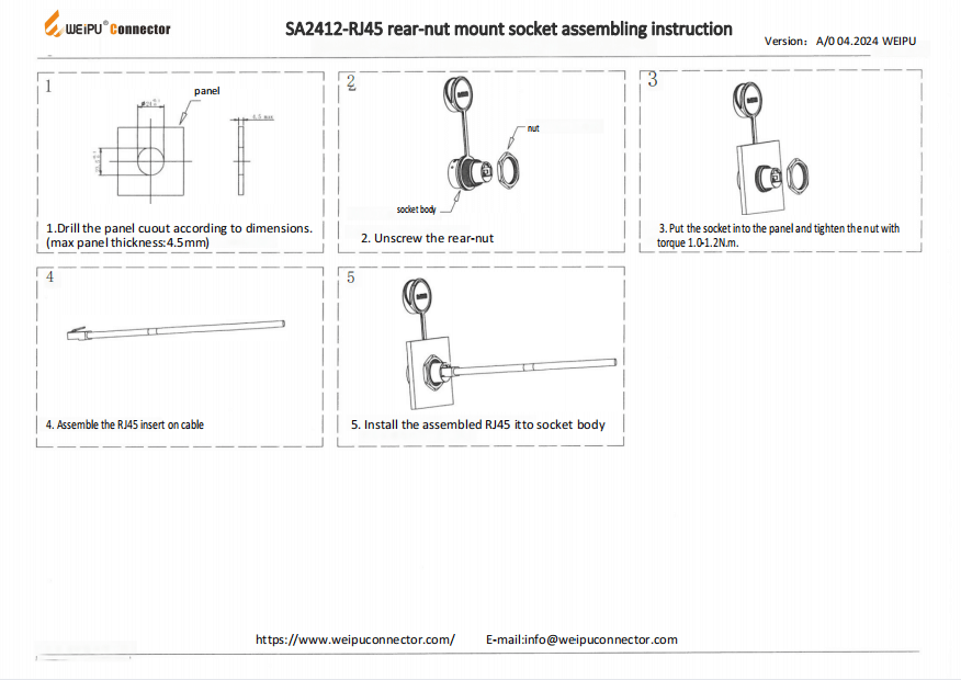 SA2412-RJ45 Rear-nut Mount Socket Assembling Instruction