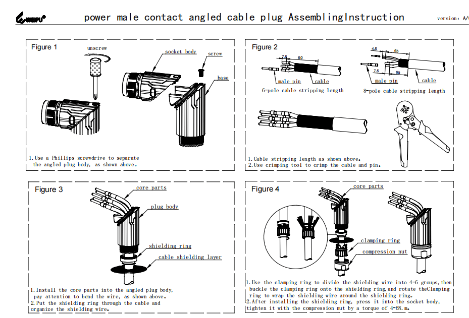 M23XDJ_TL Power Male Angled Plug Assembling Instruction