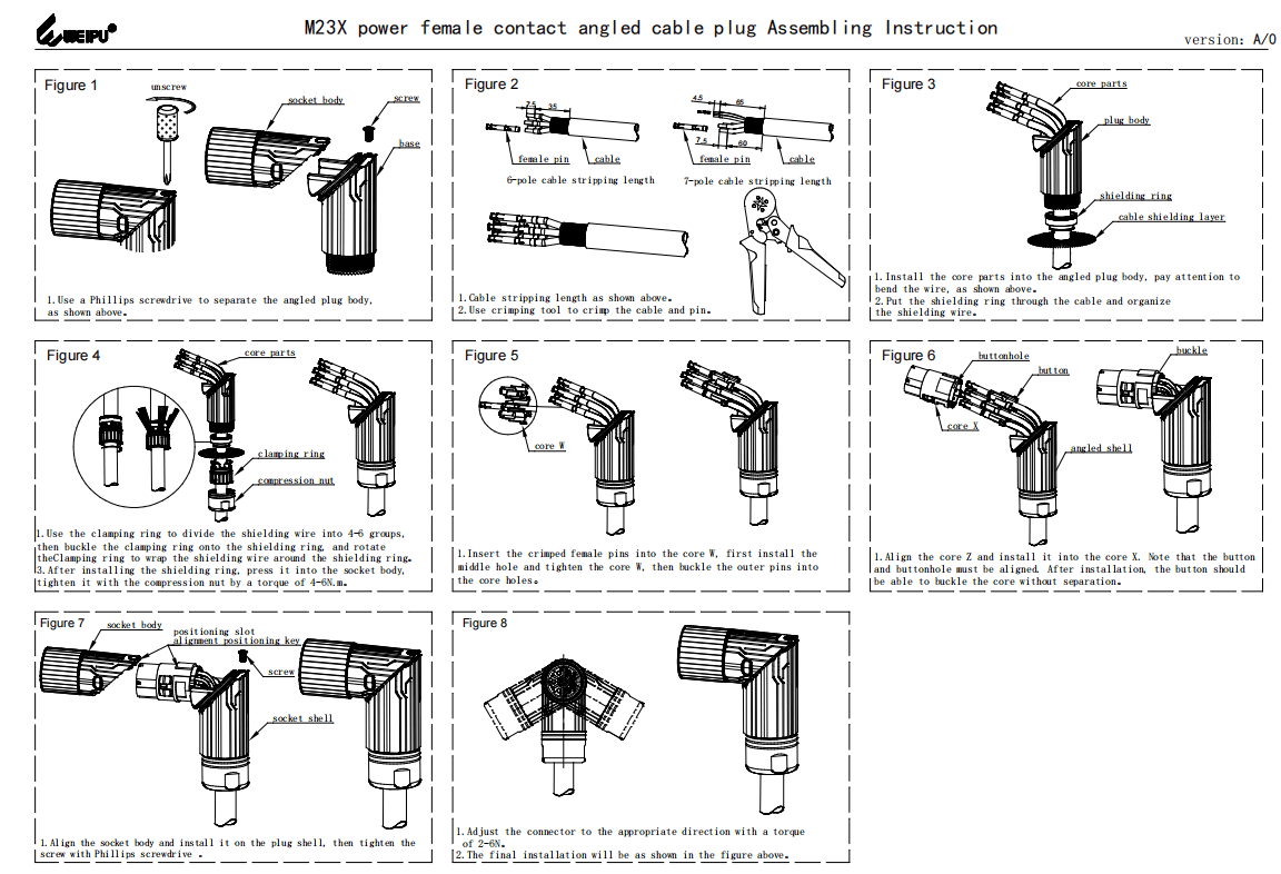 M23XDK_TL Power Female Contact Angled Cable Plug Assembling Instruction