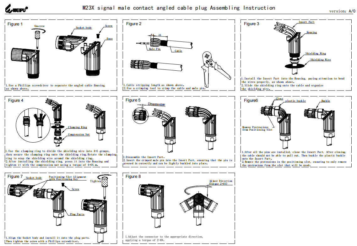 M23XSJ_TL Signal Male Contact Angled Cable Plug Assembling Instruction