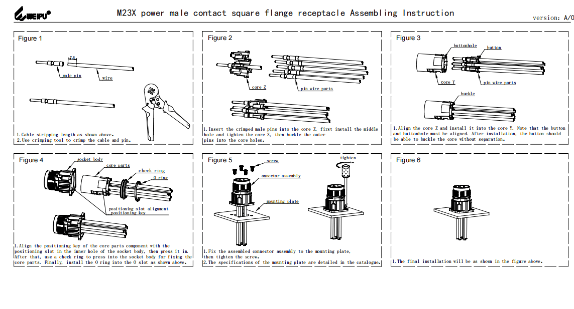 M23XDJ_Z Power Male Contact Square Flange Receptacle Assembling Instruction