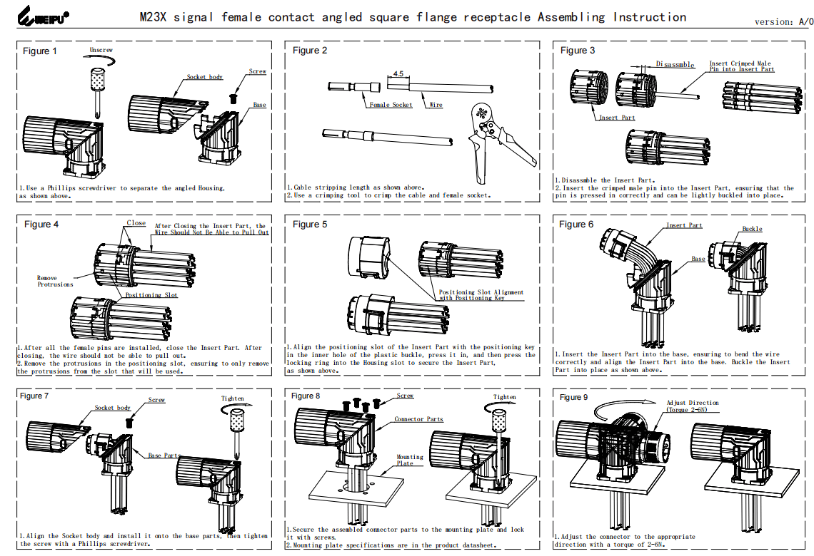 M23XSK_ZL Signal Female Contact Angled Square Flange Receptacle Assembling Instruction