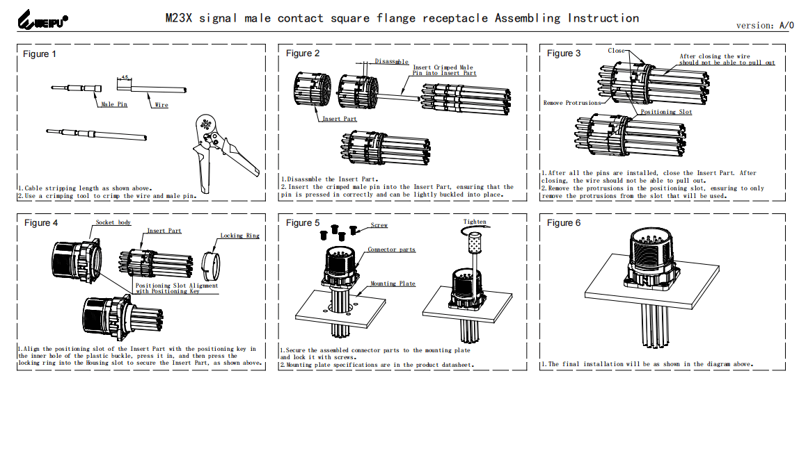M23XSJ_Z Signal Male Contact Square Flange Receptacle Assembling Instruction