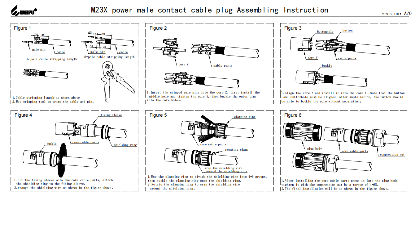 M23XDJ_TK Power Male Contact Cable Plug Assembling Instruction