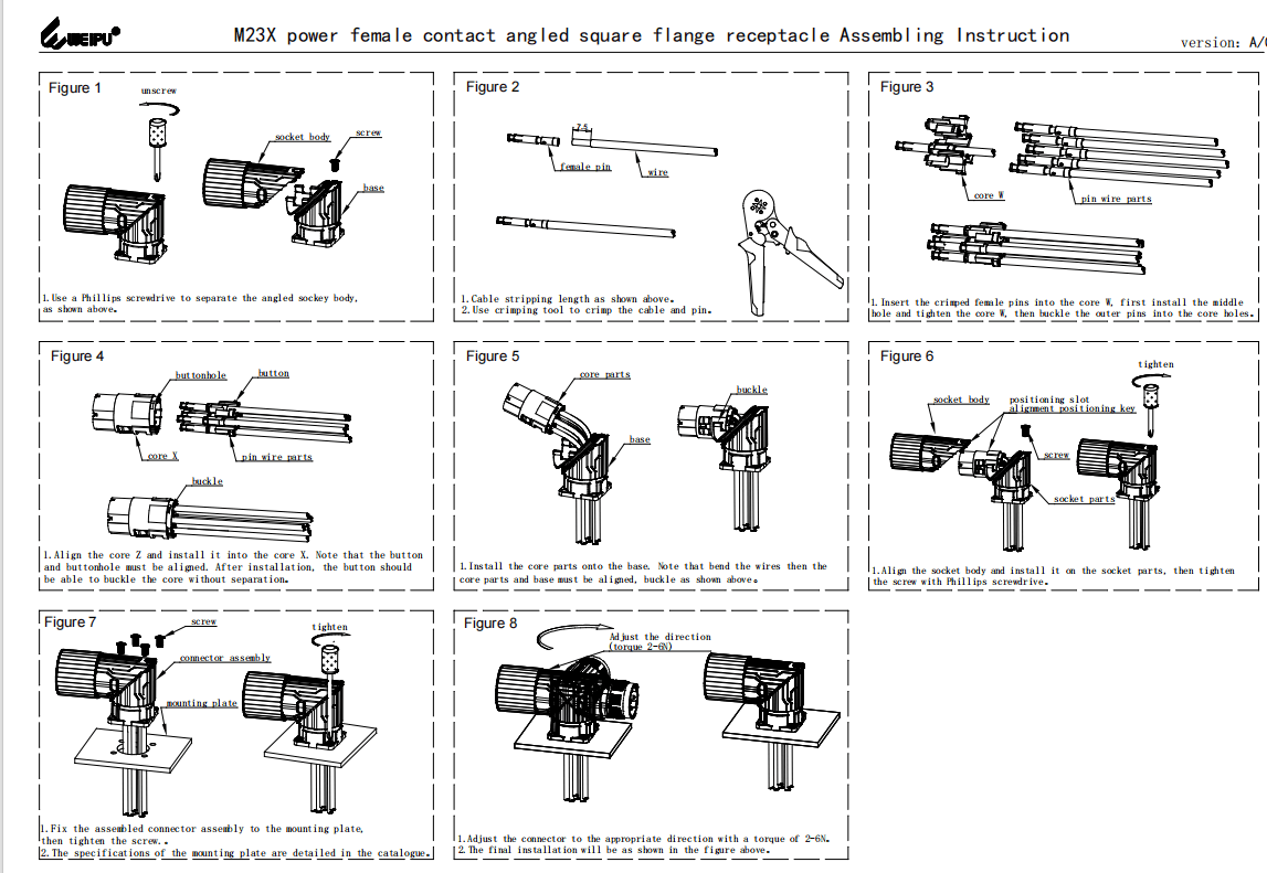 M23XDK_ZL Power Female Contact Angled Square Flange Receptacle Assembling Instruction