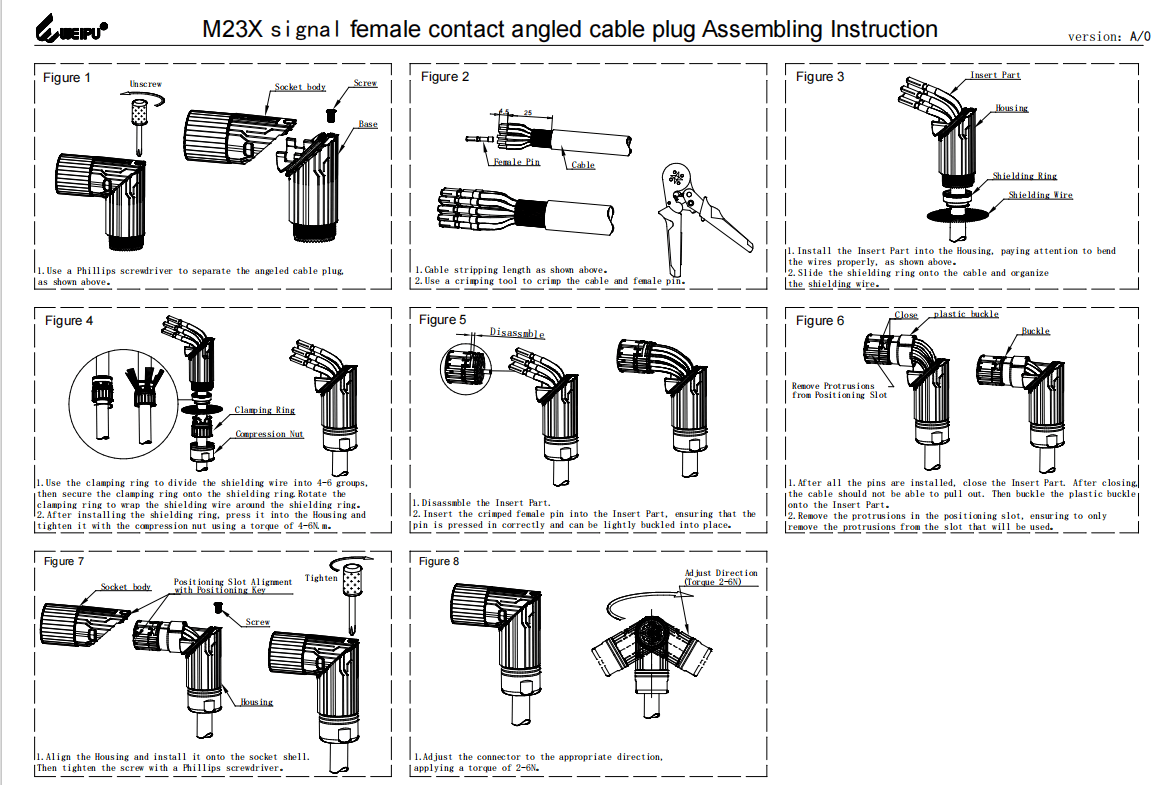 M23XSK_TL Signal Female Contact Angled Cable Plug Assembling Instruction