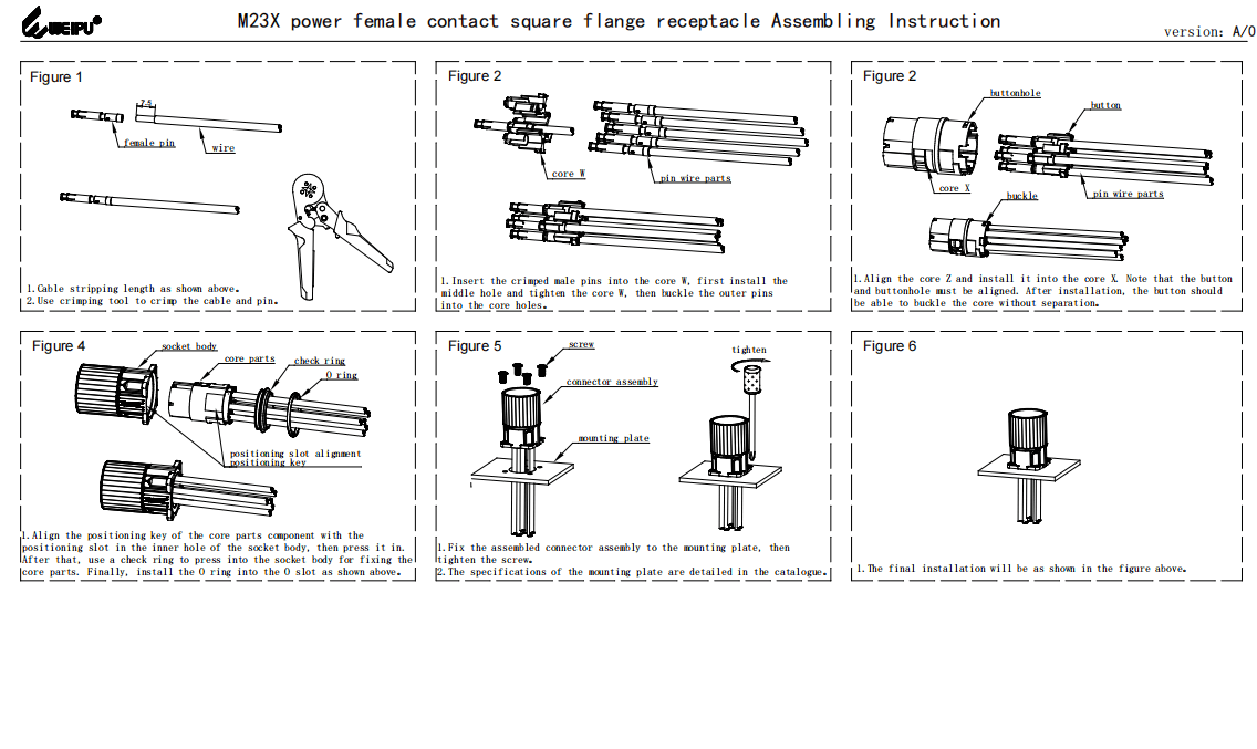 M23XDK_Z Power Female Contact Square Flange Receptacle Assembling Instruction