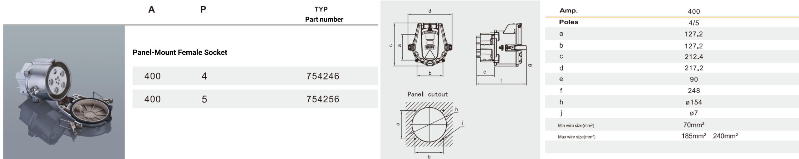 weipu connector 400A-Panel-Mount Female Socket